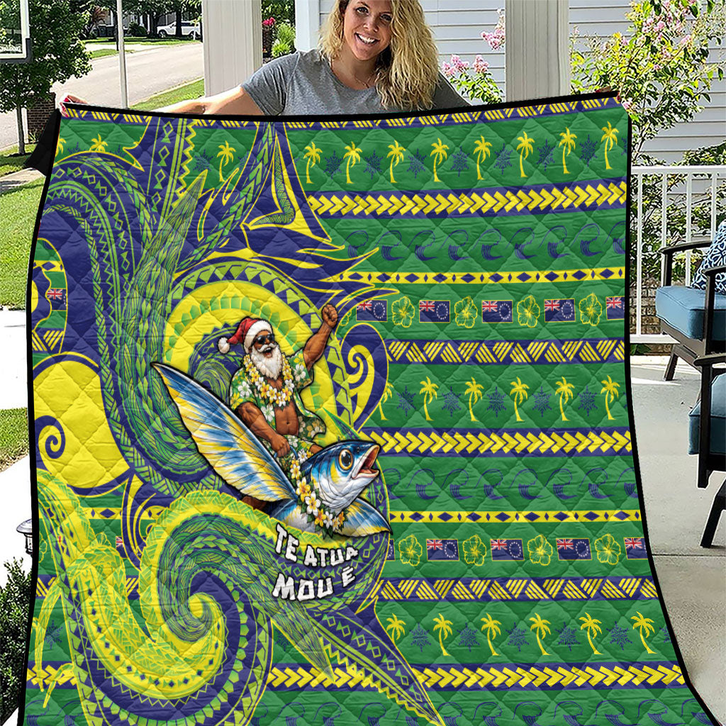 Cook Islands Christmas Quilt Santa Riding Flying Fish DT05 Green - Polynesian Pride