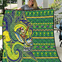 Cook Islands Christmas Quilt Santa Riding Flying Fish DT05 Green - Polynesian Pride