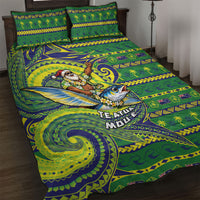 Cook Islands Christmas Quilt Bed Set Santa Riding Flying Fish