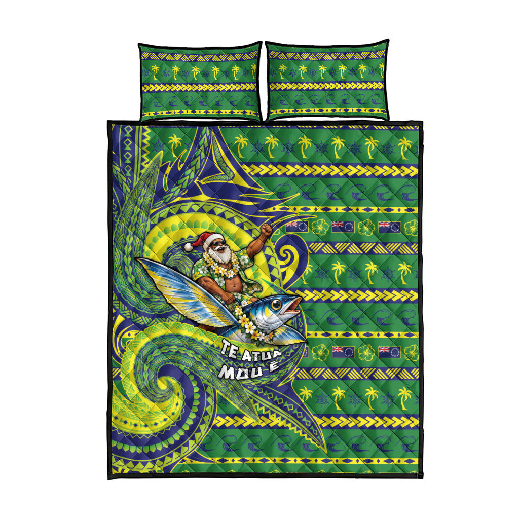 Cook Islands Christmas Quilt Bed Set Santa Riding Flying Fish