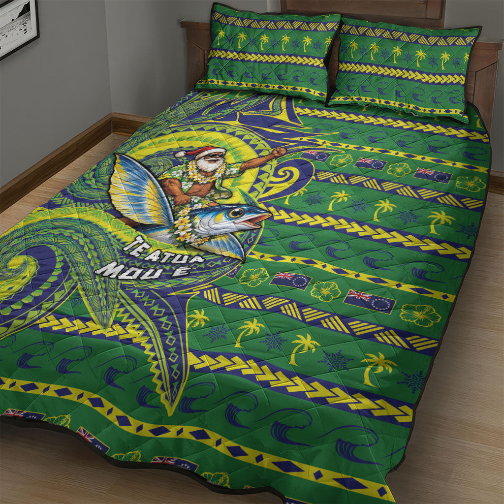 Cook Islands Christmas Quilt Bed Set Santa Riding Flying Fish