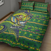 Cook Islands Christmas Quilt Bed Set Santa Riding Flying Fish