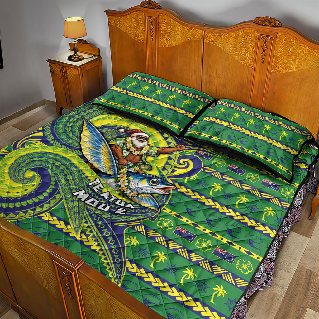 Cook Islands Christmas Quilt Bed Set Santa Riding Flying Fish