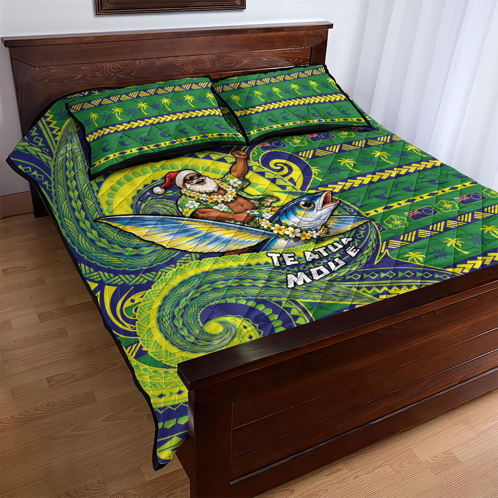 Cook Islands Christmas Quilt Bed Set Santa Riding Flying Fish