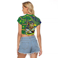 Cook Islands Christmas Raglan Cropped T Shirt Santa Riding Flying Fish DT05 - Polynesian Pride