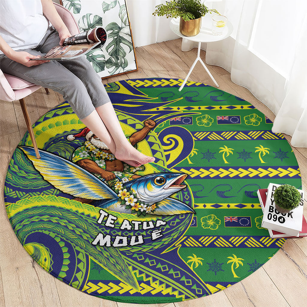 Cook Islands Christmas Round Carpet Santa Riding Flying Fish DT05 - Polynesian Pride
