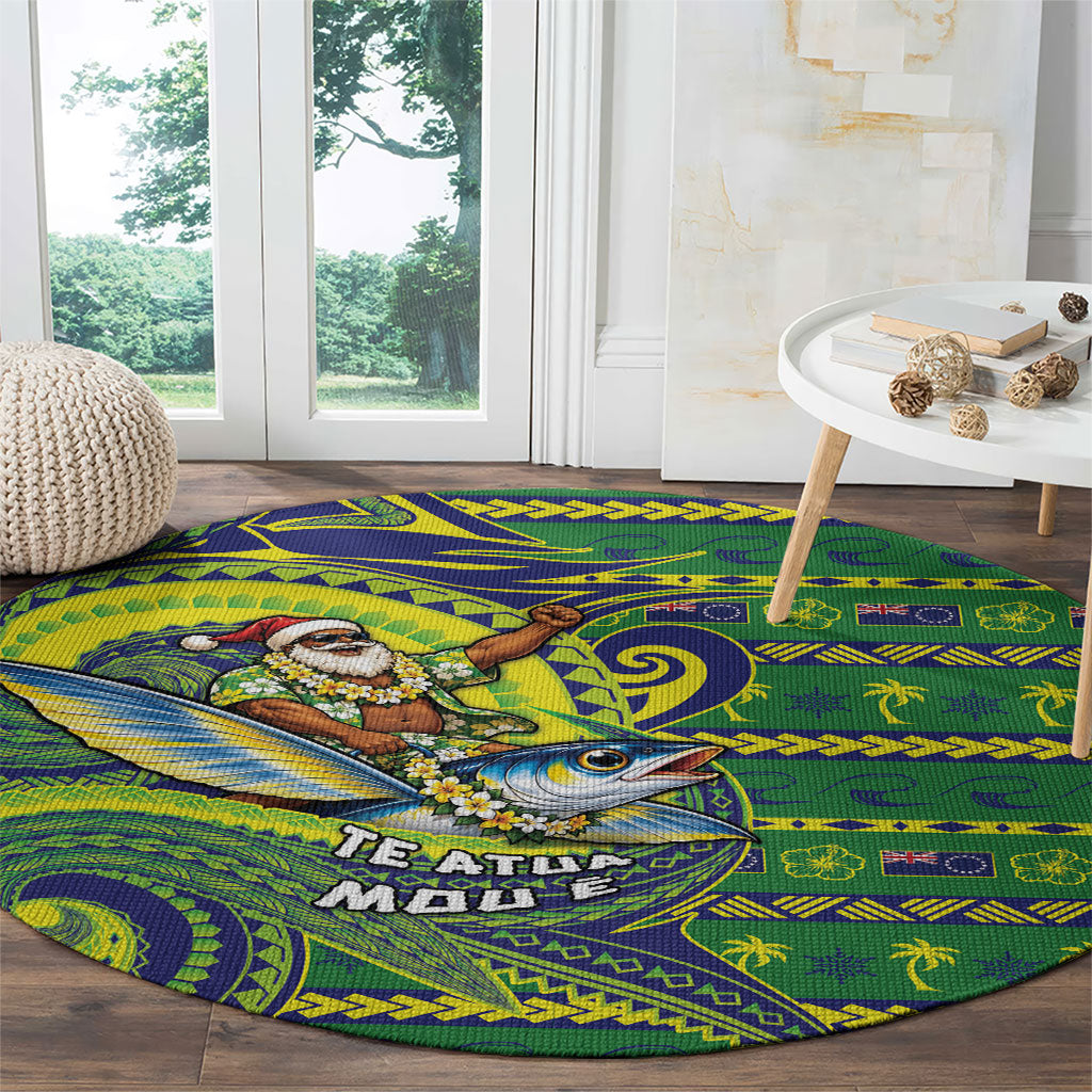 Cook Islands Christmas Round Carpet Santa Riding Flying Fish DT05 - Polynesian Pride
