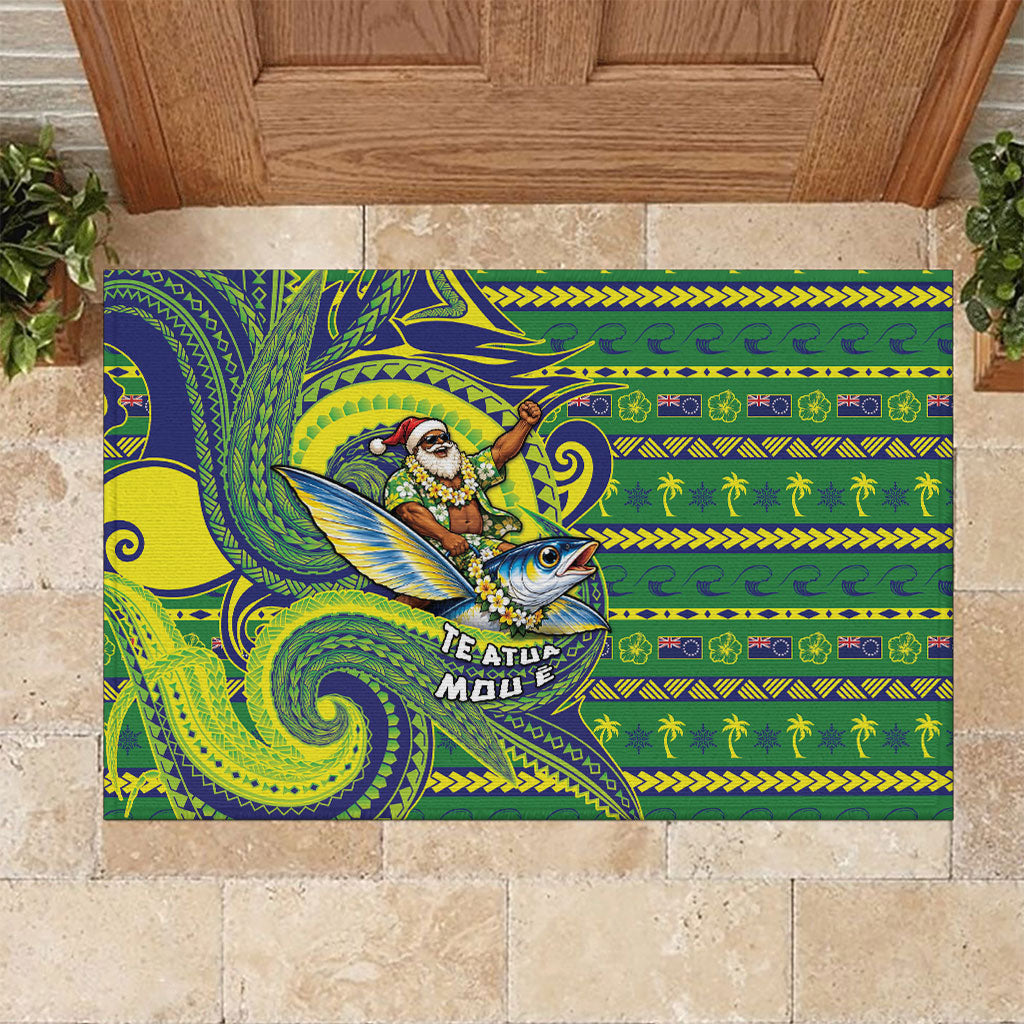 Cook Islands Christmas Rubber Doormat Santa Riding Flying Fish