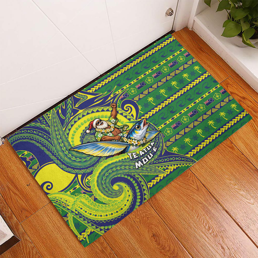 Cook Islands Christmas Rubber Doormat Santa Riding Flying Fish
