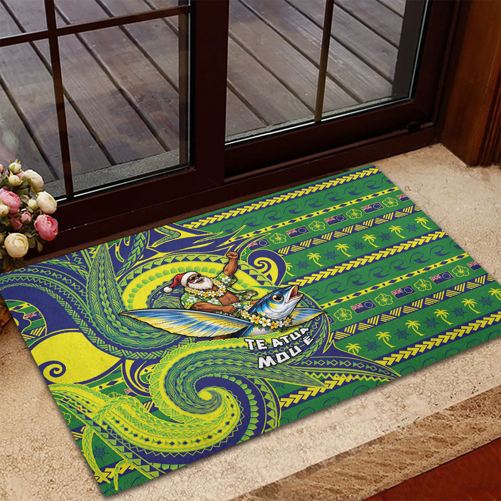 Cook Islands Christmas Rubber Doormat Santa Riding Flying Fish