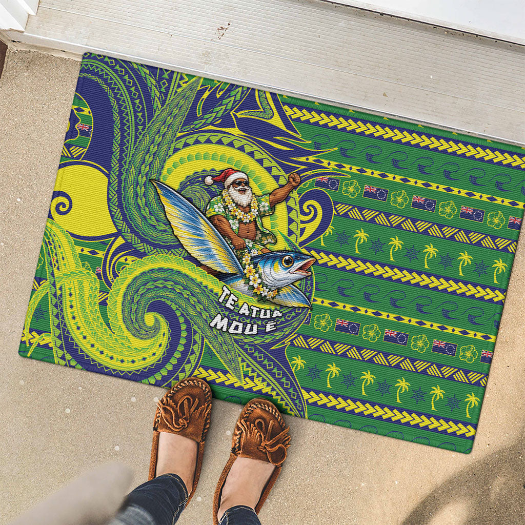 Cook Islands Christmas Rubber Doormat Santa Riding Flying Fish