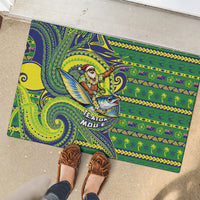 Cook Islands Christmas Rubber Doormat Santa Riding Flying Fish