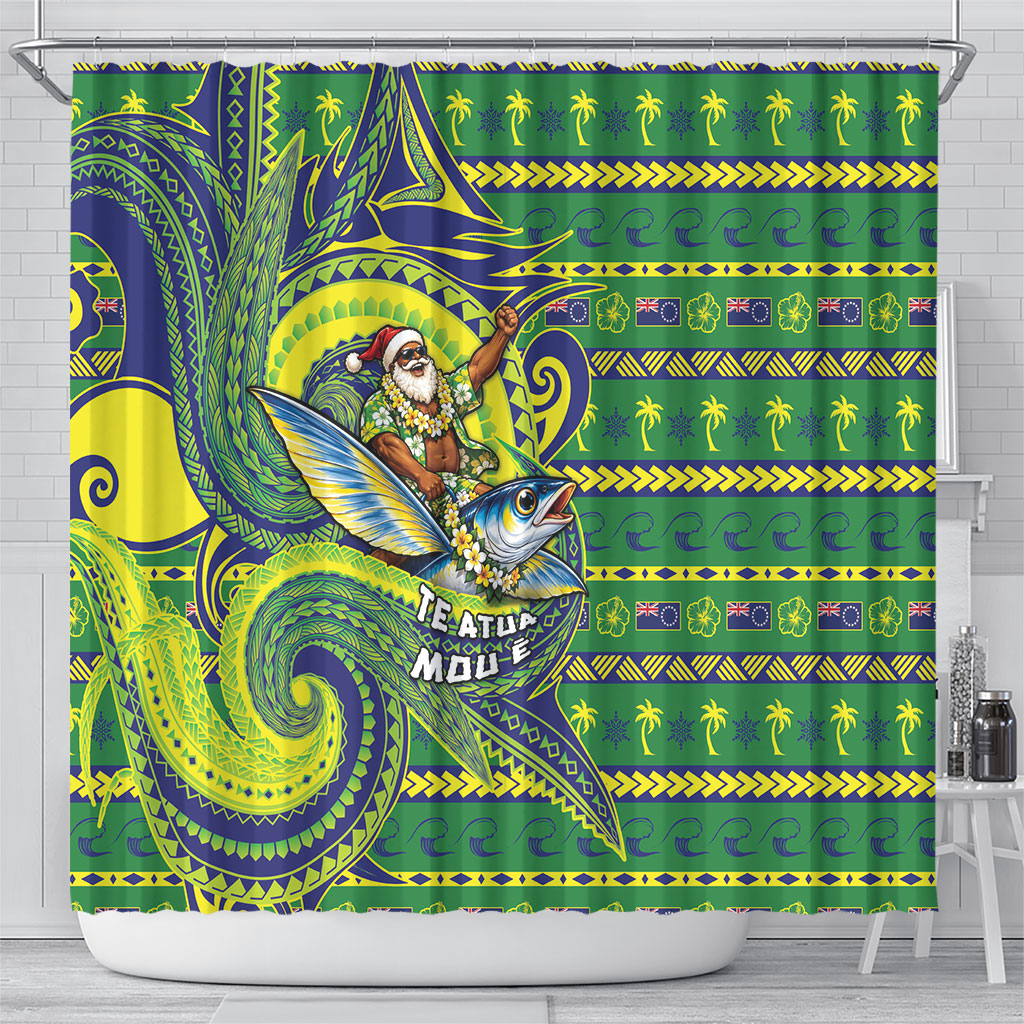 Cook Islands Christmas Shower Curtain Santa Riding Flying Fish DT05 - Polynesian Pride