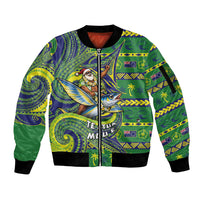 Cook Islands Christmas Sleeve Zip Bomber Jacket Santa Riding Flying Fish