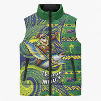 Cook Islands Christmas Sleeveless Puffer Jacket Santa Riding Flying Fish