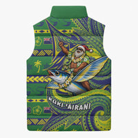 Cook Islands Christmas Sleeveless Puffer Jacket Santa Riding Flying Fish