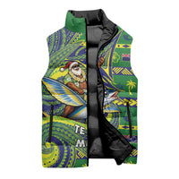 Cook Islands Christmas Sleeveless Puffer Jacket Santa Riding Flying Fish