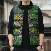 Cook Islands Christmas Sleeveless Puffer Jacket Santa Riding Flying Fish