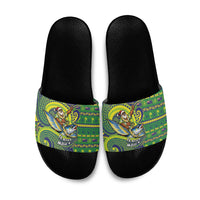 Cook Islands Christmas Slide Sandals Santa Riding Flying Fish