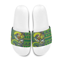 Cook Islands Christmas Slide Sandals Santa Riding Flying Fish