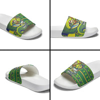 Cook Islands Christmas Slide Sandals Santa Riding Flying Fish