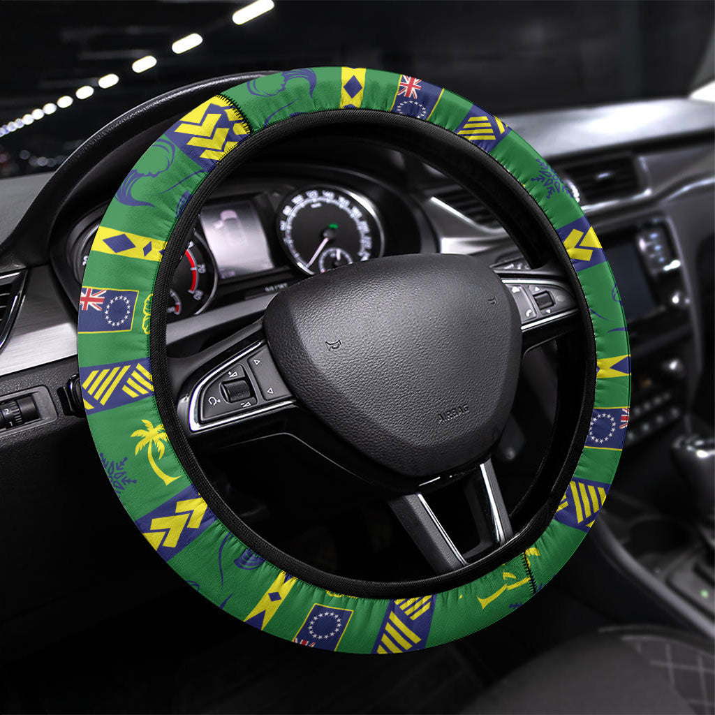 Cook Islands Christmas Steering Wheel Cover Santa Riding Flying Fish DT05 Universal Fit Green - Polynesian Pride