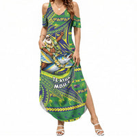 Cook Islands Christmas Summer Maxi Dress Santa Riding Flying Fish