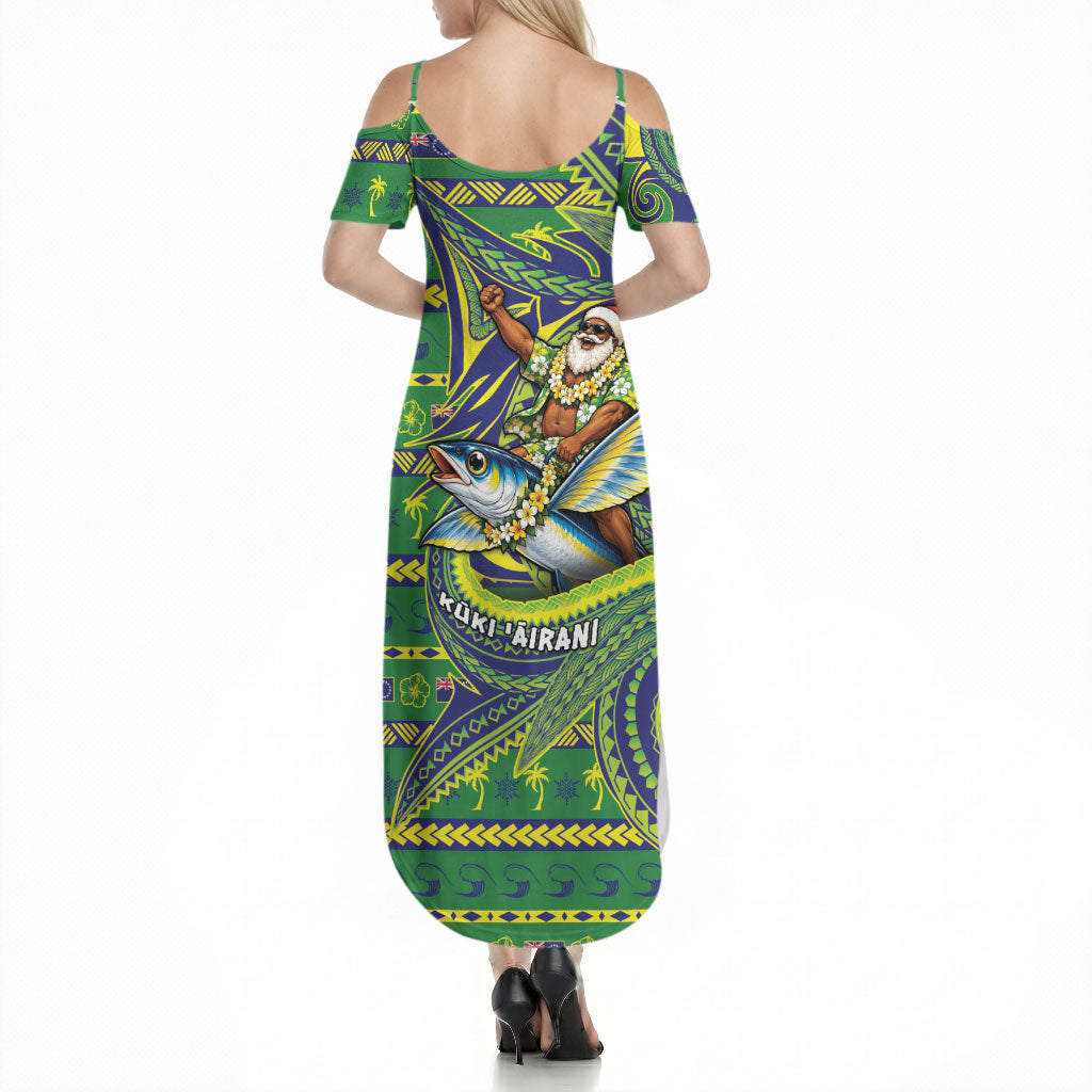 Cook Islands Christmas Summer Maxi Dress Santa Riding Flying Fish