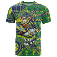 Cook Islands Christmas T Shirt Santa Riding Flying Fish DT05 Green - Polynesian Pride
