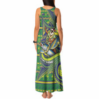 Cook Islands Christmas Tank Maxi Dress Santa Riding Flying Fish