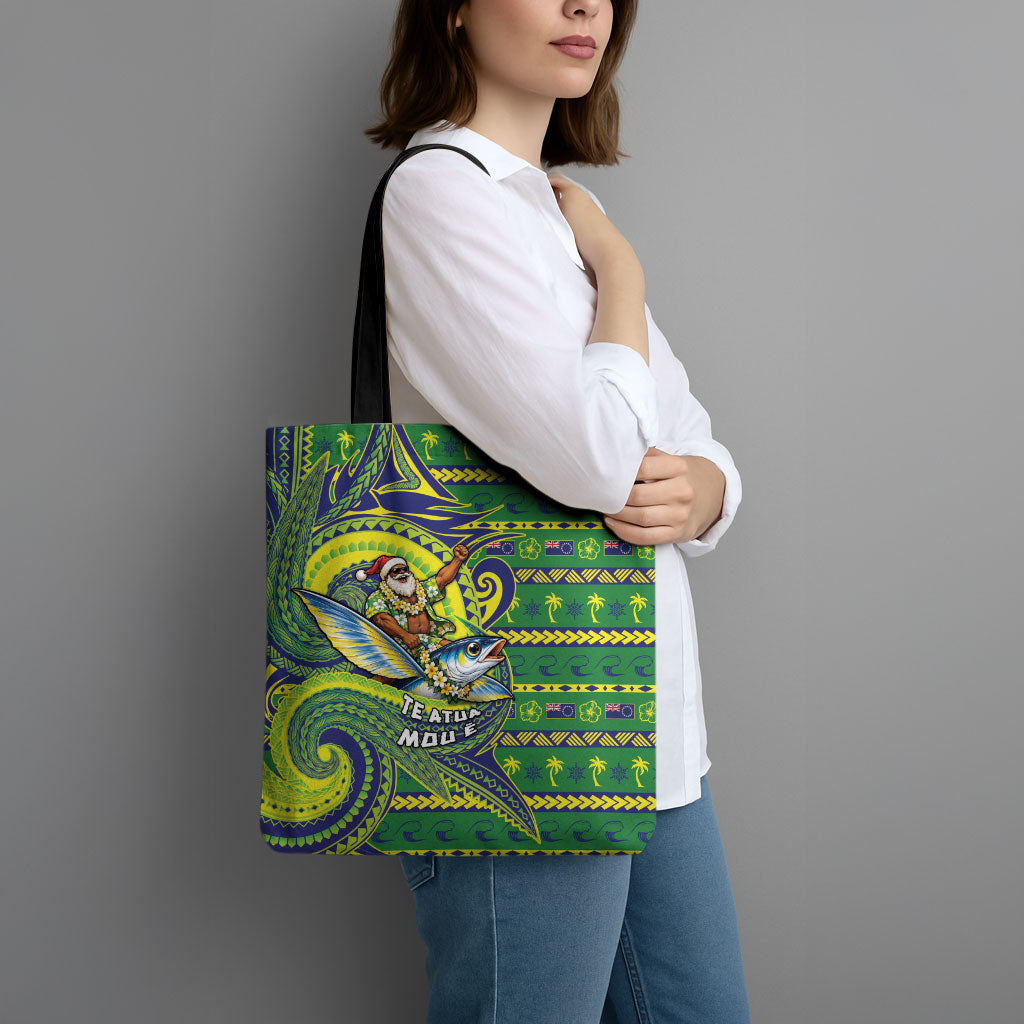 Cook Islands Christmas Tote Bag Santa Riding Flying Fish