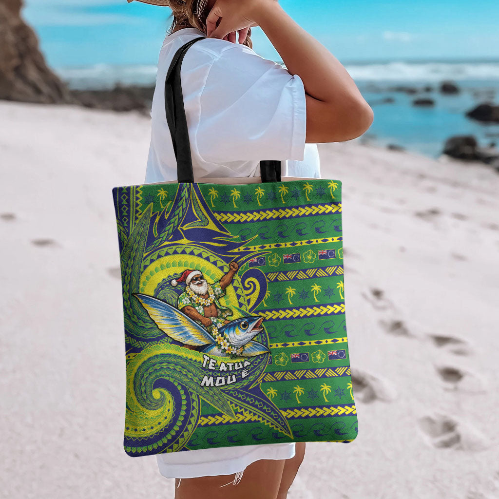 Cook Islands Christmas Tote Bag Santa Riding Flying Fish