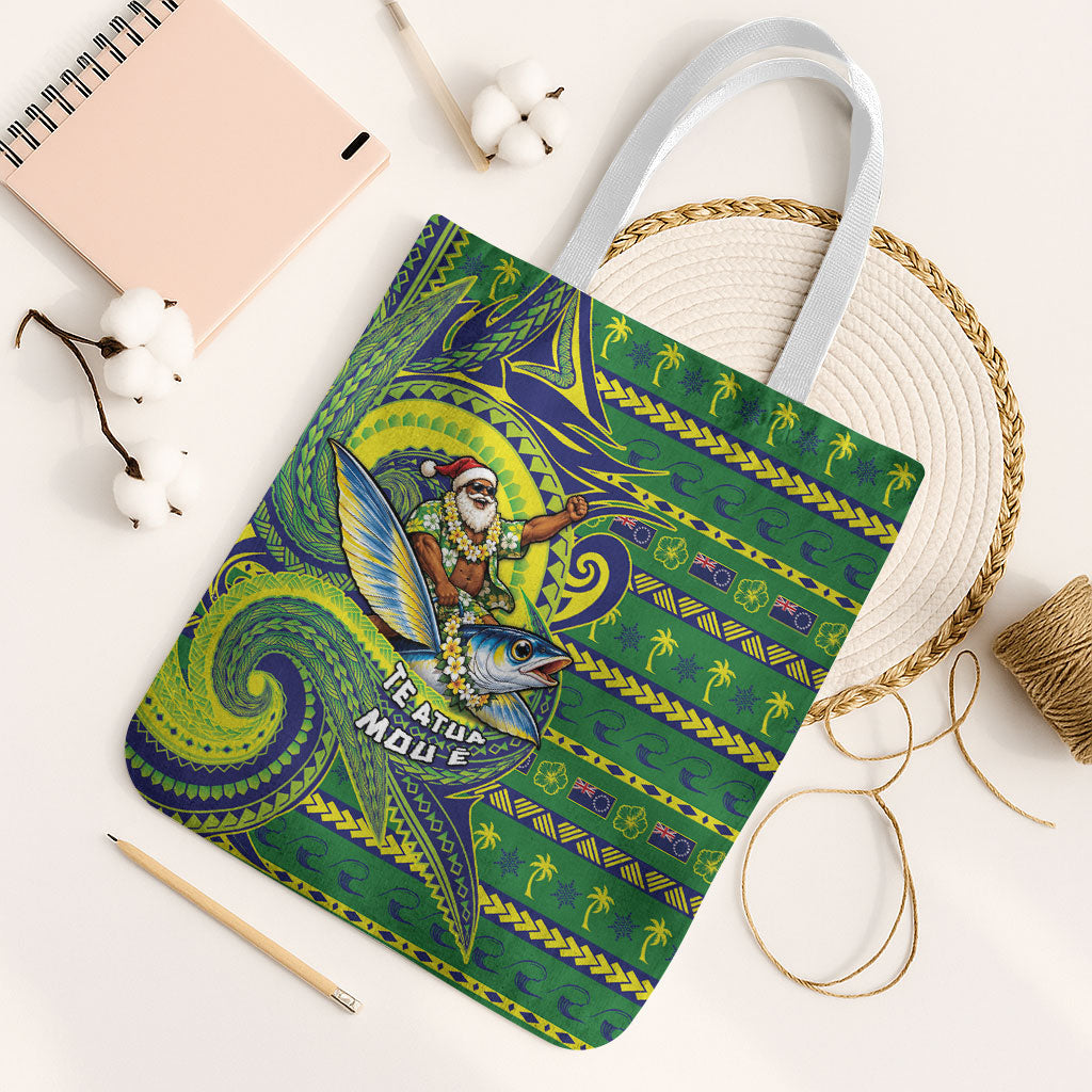 Cook Islands Christmas Tote Bag Santa Riding Flying Fish