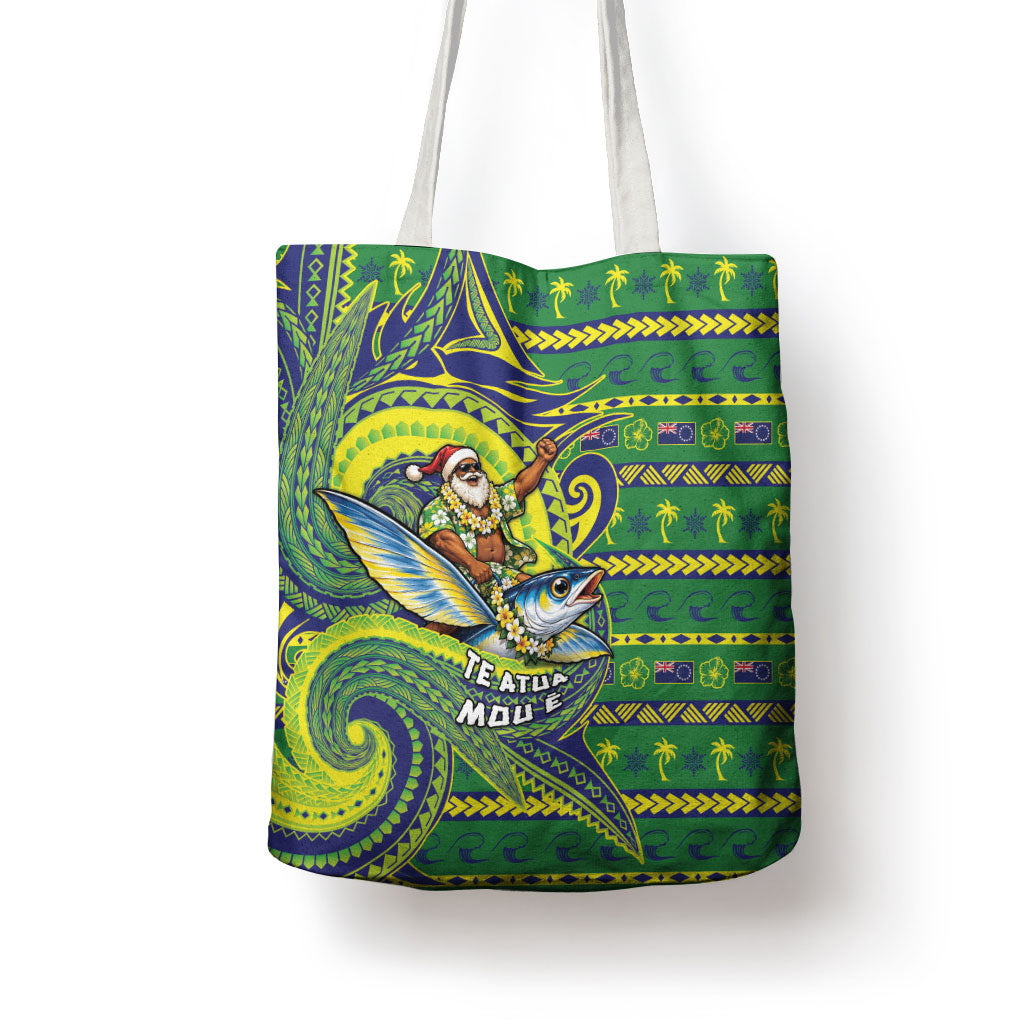 Cook Islands Christmas Tote Bag Santa Riding Flying Fish