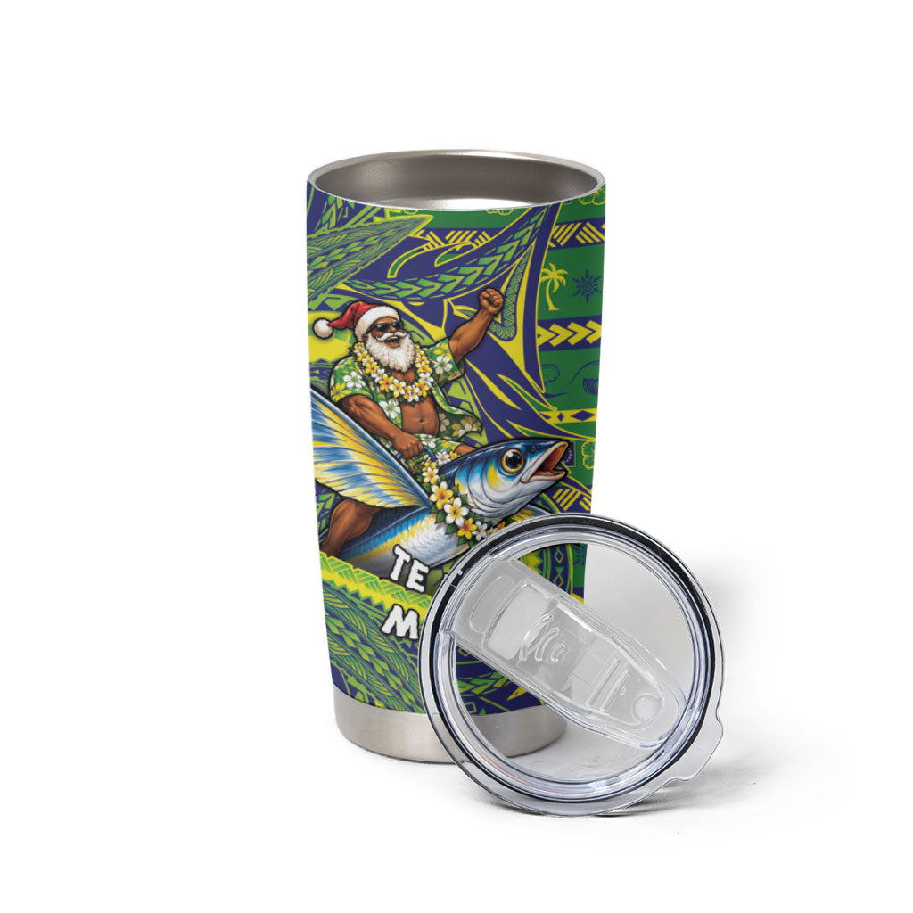 Cook Islands Christmas Tumbler Cup Santa Riding Flying Fish
