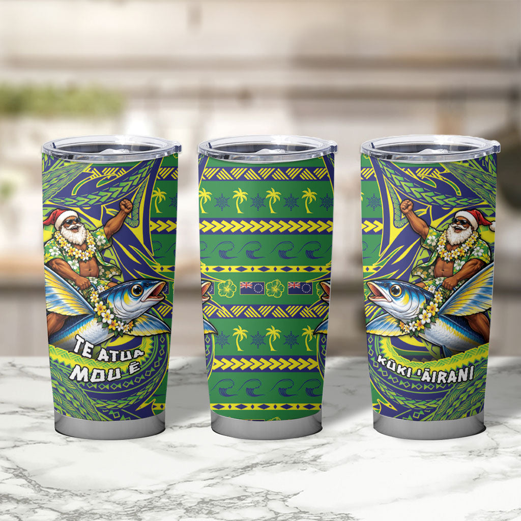 Cook Islands Christmas Tumbler Cup Santa Riding Flying Fish