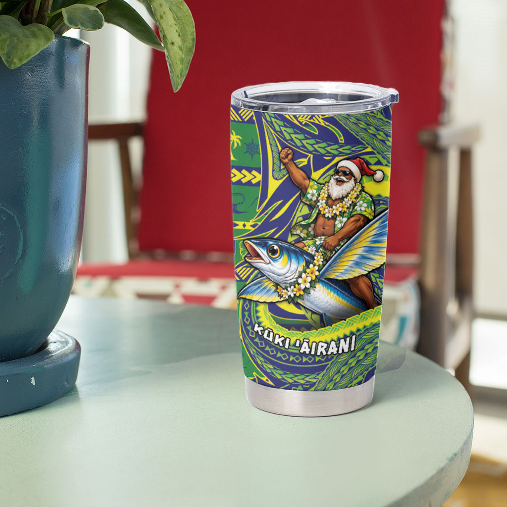 Cook Islands Christmas Tumbler Cup Santa Riding Flying Fish