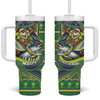 Cook Islands Christmas Tumbler With Handle Santa Riding Flying Fish DT05 One Size: 40 oz Green - Polynesian Pride