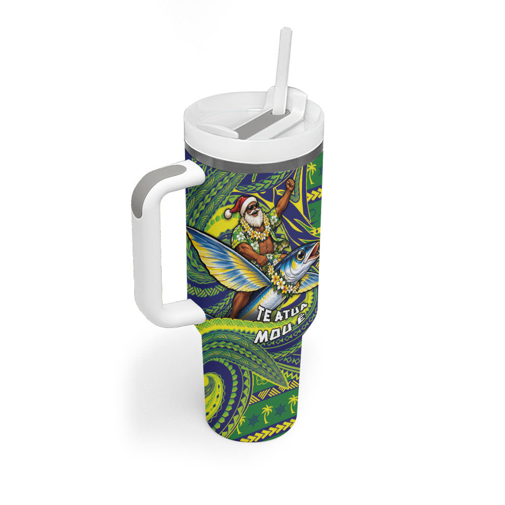 Cook Islands Christmas Tumbler With Handle Santa Riding Flying Fish DT05 - Polynesian Pride