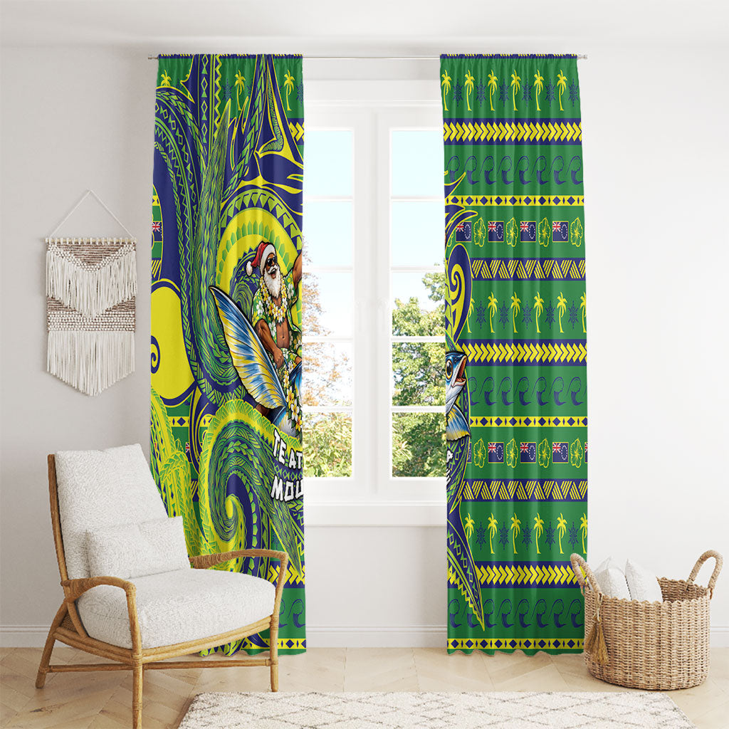 Cook Islands Christmas Window Curtain Santa Riding Flying Fish DT05 - Polynesian Pride