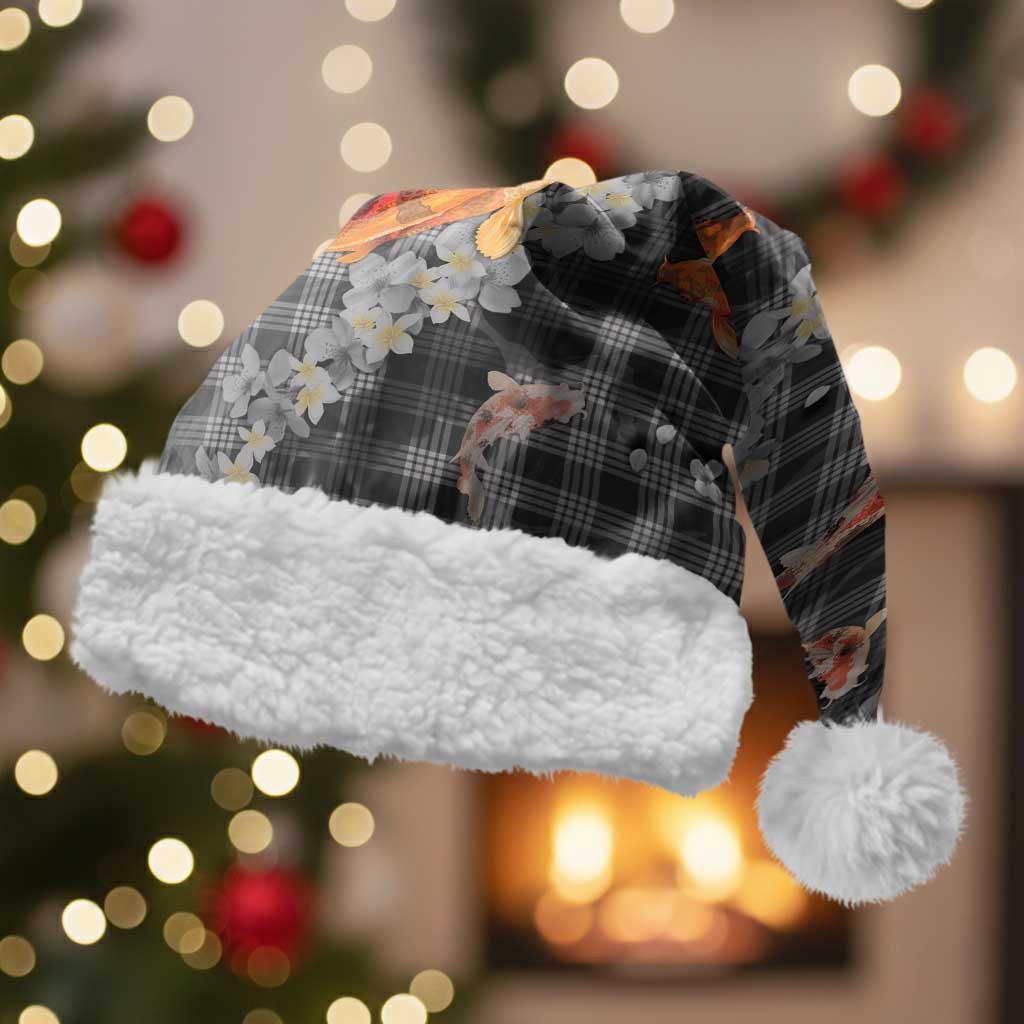 Black Palaka Hawaiian And Japanese Christmas Santa Hat Sakura Lei With Koi Fish DT05 With Fur Black - Polynesian Pride
