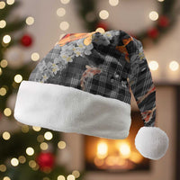 Black Palaka Hawaiian And Japanese Christmas Santa Hat Sakura Lei With Koi Fish DT05 Without Fur Black - Polynesian Pride