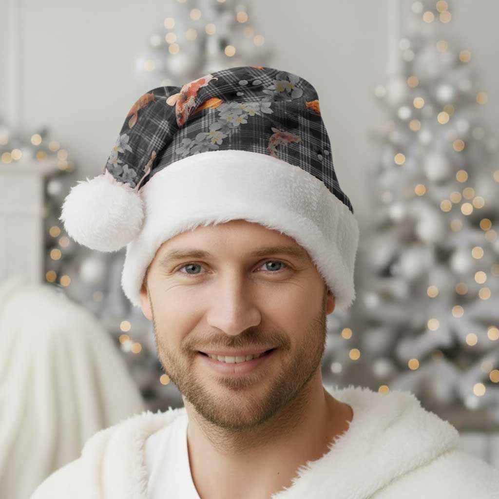 Black Palaka Hawaiian And Japanese Christmas Santa Hat Sakura Lei With Koi Fish DT05 - Polynesian Pride
