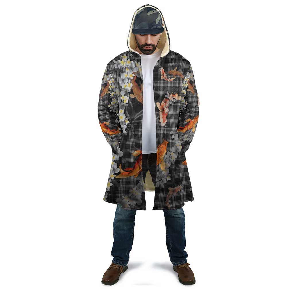 Black Palaka Hawaiian And Japanese Cloak Sakura Lei With Koi Fish - Polynesian Pride