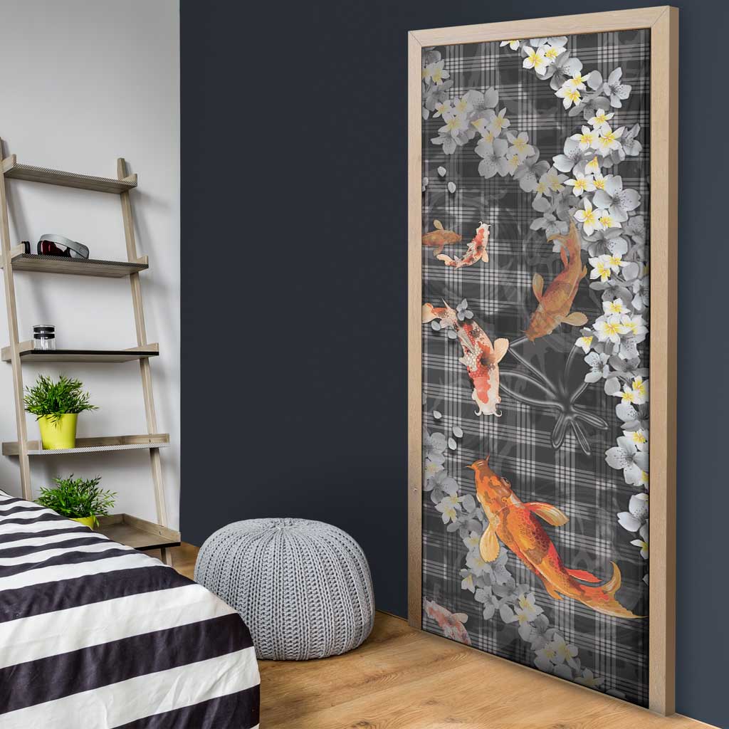 Black Palaka Hawaiian And Japanese Door Cover Sakura Lei With Koi Fish - Polynesian Pride