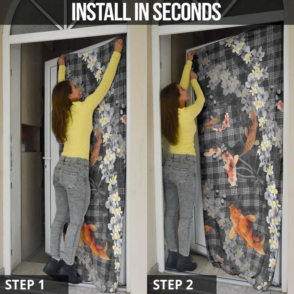 Black Palaka Hawaiian And Japanese Door Cover Sakura Lei With Koi Fish - Polynesian Pride