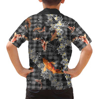 Black Palaka Hawaiian And Japanese Family Matching Off The Shoulder Long Sleeve Dress and Hawaiian Shirt Sakura Lei With Koi Fish DT05 - Polynesian Pride