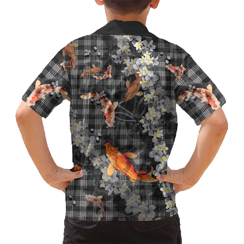 Black Palaka Hawaiian And Japanese Family Matching Off Shoulder Maxi Dress and Hawaiian Shirt Sakura Lei With Koi Fish DT05 - Polynesian Pride