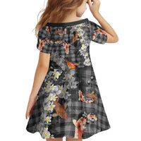Black Palaka Hawaiian And Japanese Family Matching Off Shoulder Short Dress and Hawaiian Shirt Sakura Lei With Koi Fish DT05 - Polynesian Pride