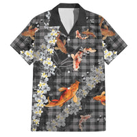 Black Palaka Hawaiian And Japanese Family Matching Off Shoulder Short Dress and Hawaiian Shirt Sakura Lei With Koi Fish DT05 Dad's Shirt - Short Sleeve Black - Polynesian Pride